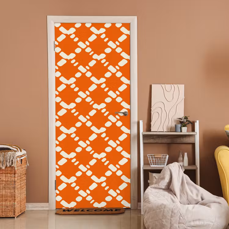 Deursticker - Oranje - Ruitpatroon - Wit — 2