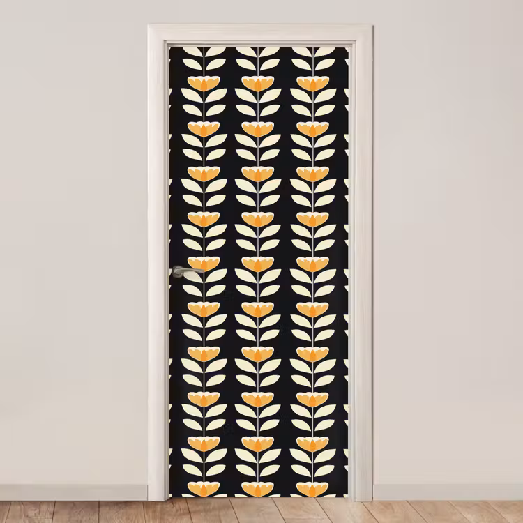 Deursticker - Retro - Bloem - Zwart - Okergeel — 1
