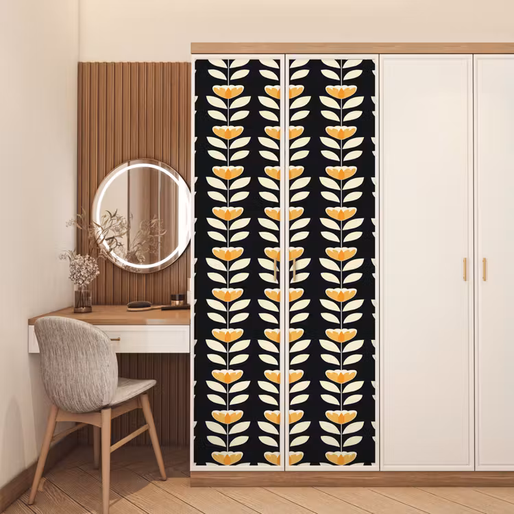 Deursticker - Retro - Bloem - Zwart - Okergeel — 5