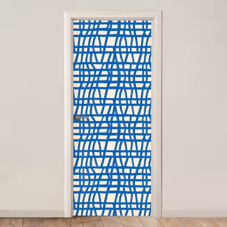 Deursticker - Ruitpatroon - Blauw - Crème — 1