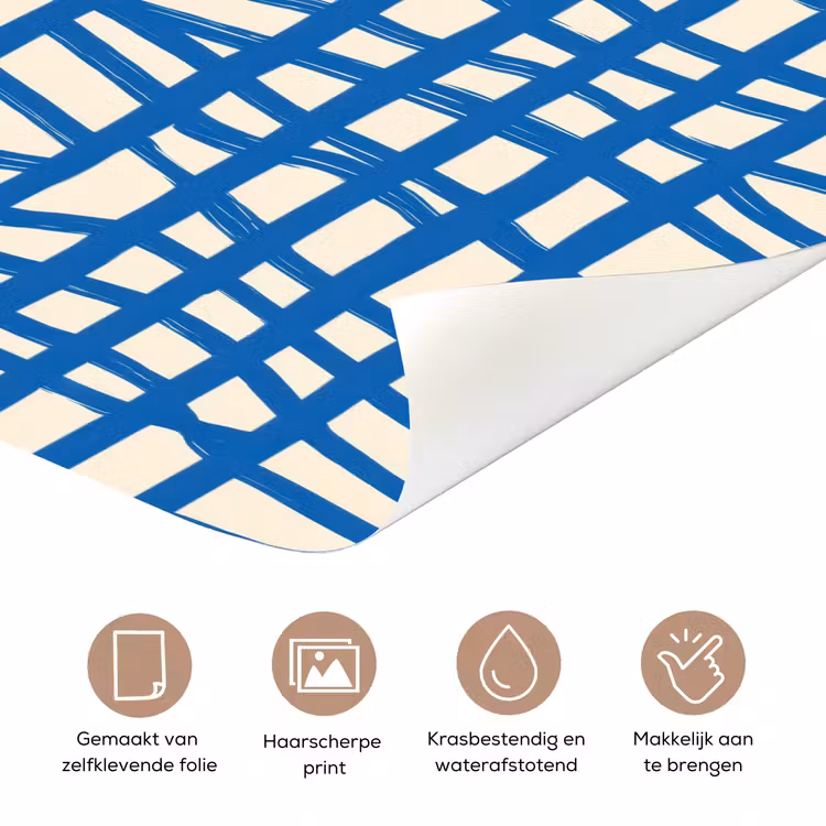 Deursticker - Ruitpatroon - Blauw - Crème — 3