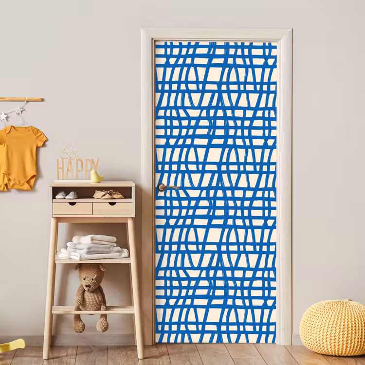 Deursticker - Ruitpatroon - Blauw - Crème — 6