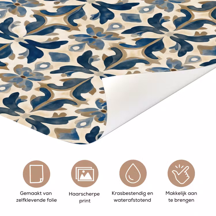 Deursticker - Tegel - Patroon - Blauw - Beige — 3