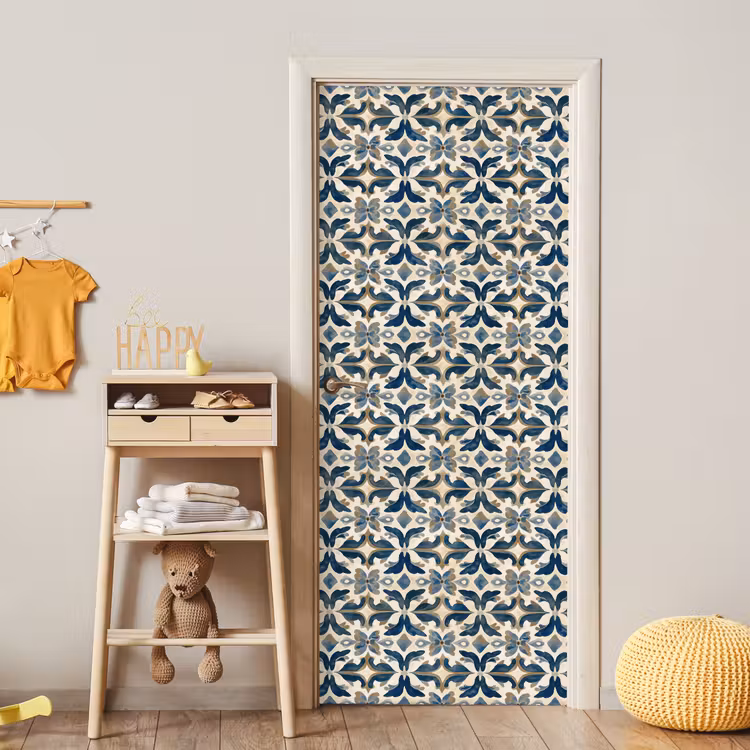 Deursticker - Tegel - Patroon - Blauw - Beige — 6