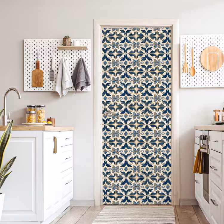 Deursticker - Tegel - Patroon - Blauw - Beige — 7
