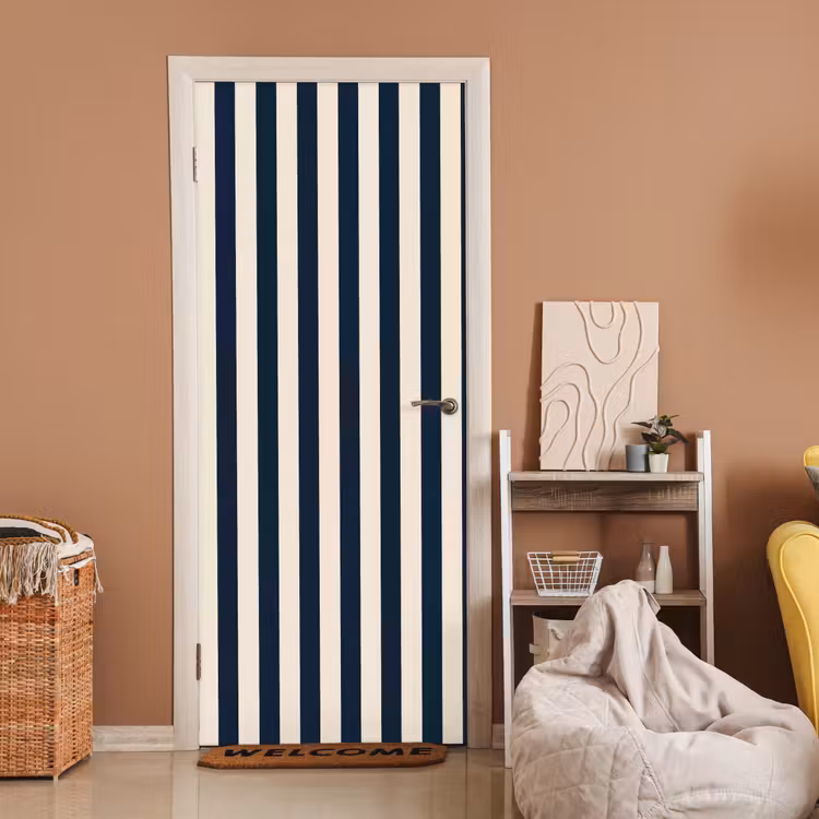 Deursticker - Verticale strepen - Blauw - Crème — 2