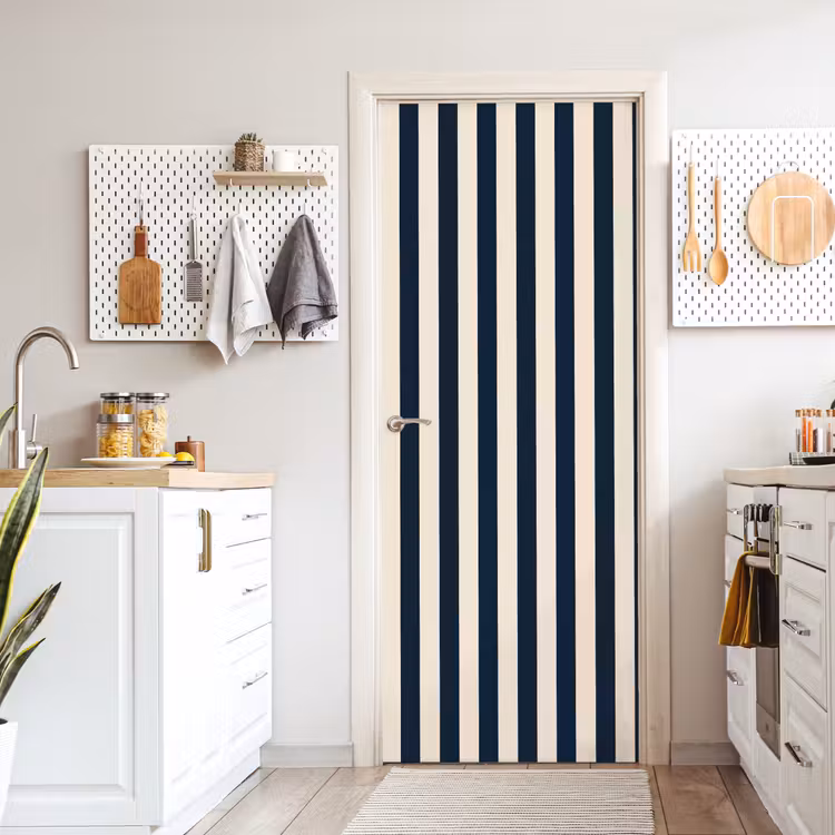 Deursticker - Verticale strepen - Blauw - Crème — 7