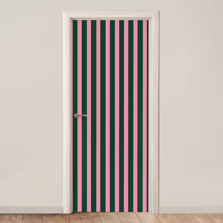 Deursticker - Verticale strepen - Groen - Roze — 1