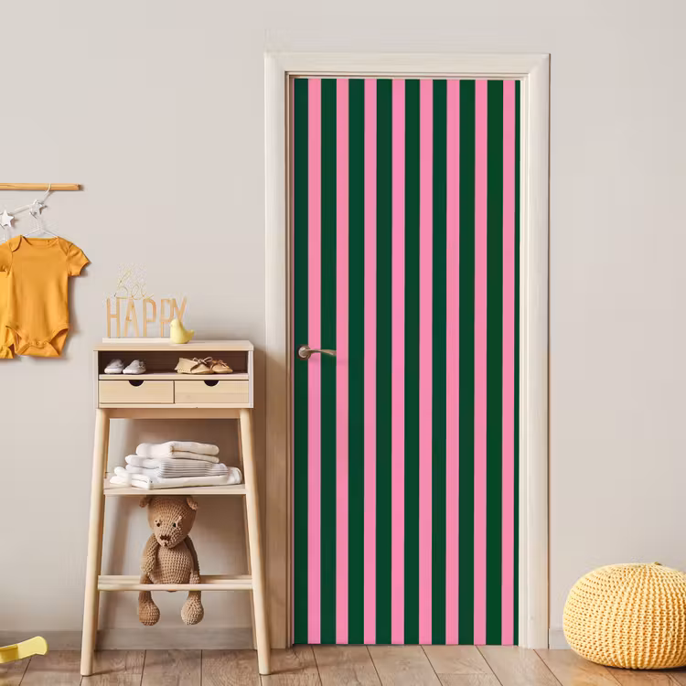 Deursticker - Verticale strepen - Groen - Roze — 6
