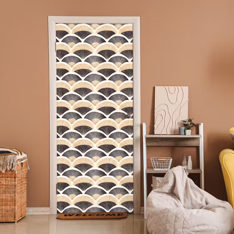 Deursticker - Waaier - Patroon - Zwart - Beige — 2