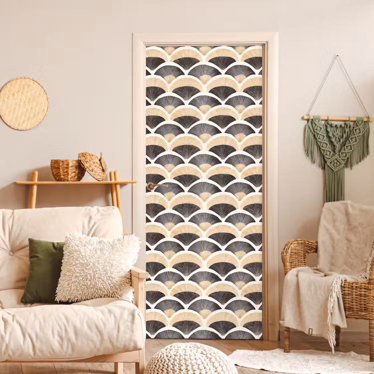 Deursticker - Waaier - Patroon - Zwart - Beige — 4