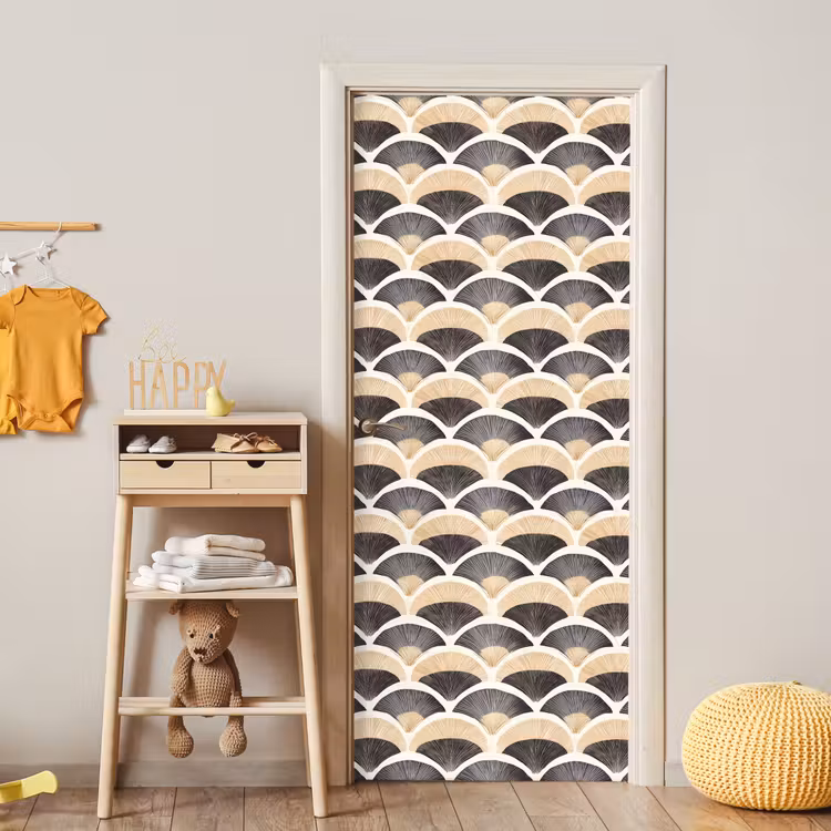 Deursticker - Waaier - Patroon - Zwart - Beige — 6