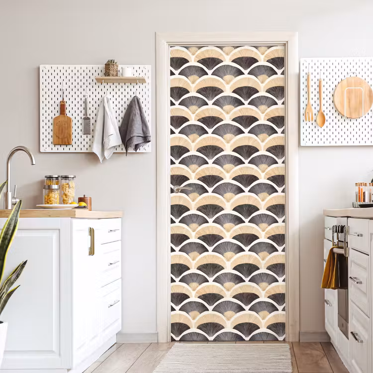 Deursticker - Waaier - Patroon - Zwart - Beige — 7