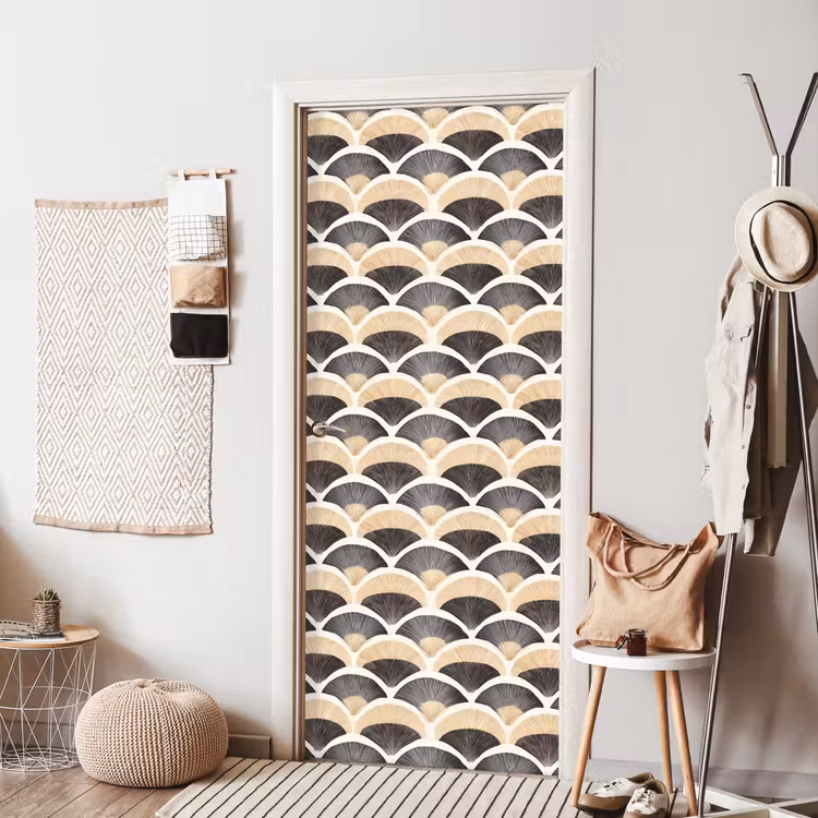 Deursticker - Waaier - Patroon - Zwart - Beige — 8