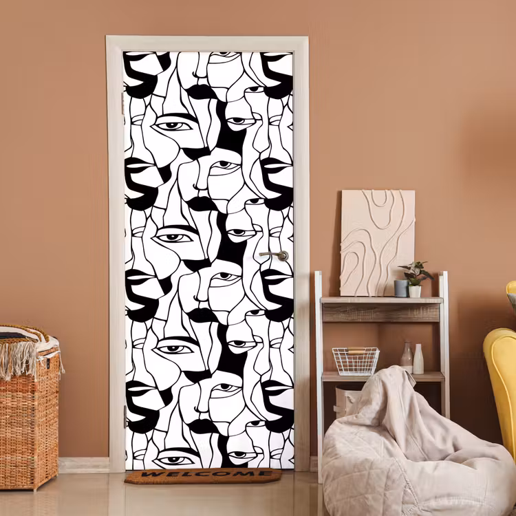 Deursticker - Lijnen - Gezichten - Zwart - Wit — 2
