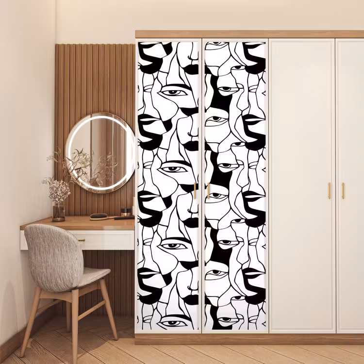 Deursticker - Lijnen - Gezichten - Zwart - Wit — 5