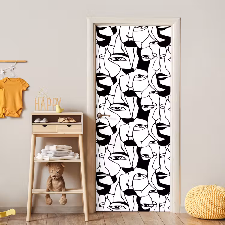 Deursticker - Lijnen - Gezichten - Zwart - Wit — 6