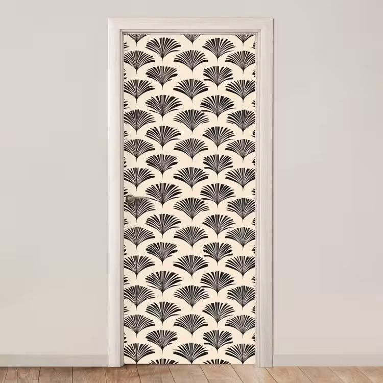 Deursticker - Waaiers - Botanisch - Zwart - Beige — 1