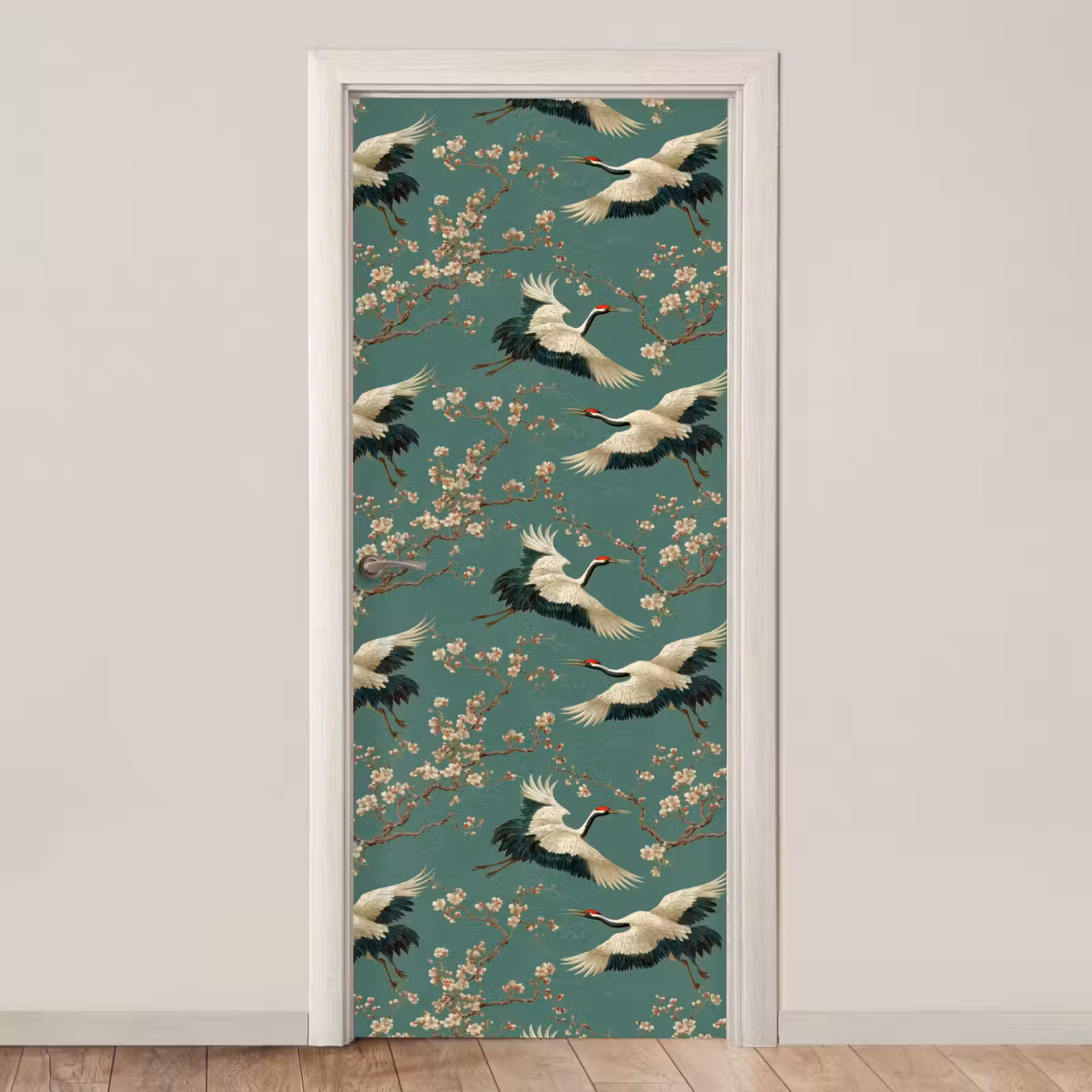 Deursticker - Kersenbloesem - Kraamvogels - Groen — 1