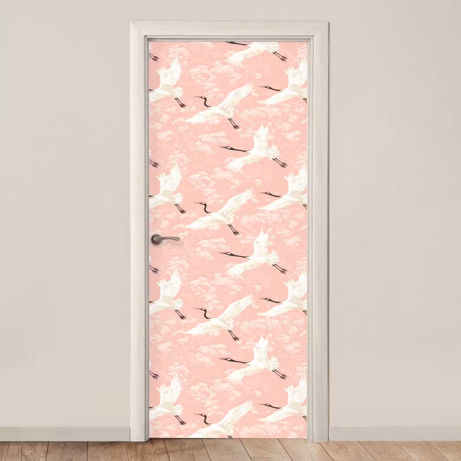 Deursticker - Kraanvogels - Bloesem - Roze — 1