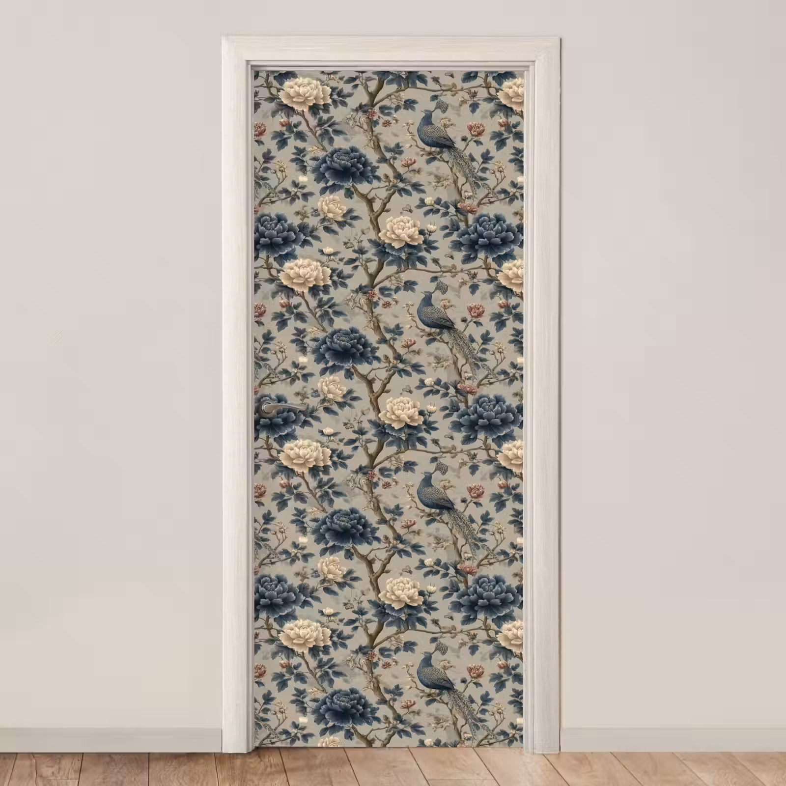Deursticker - Pauw - Bloemen - Blauw — 1