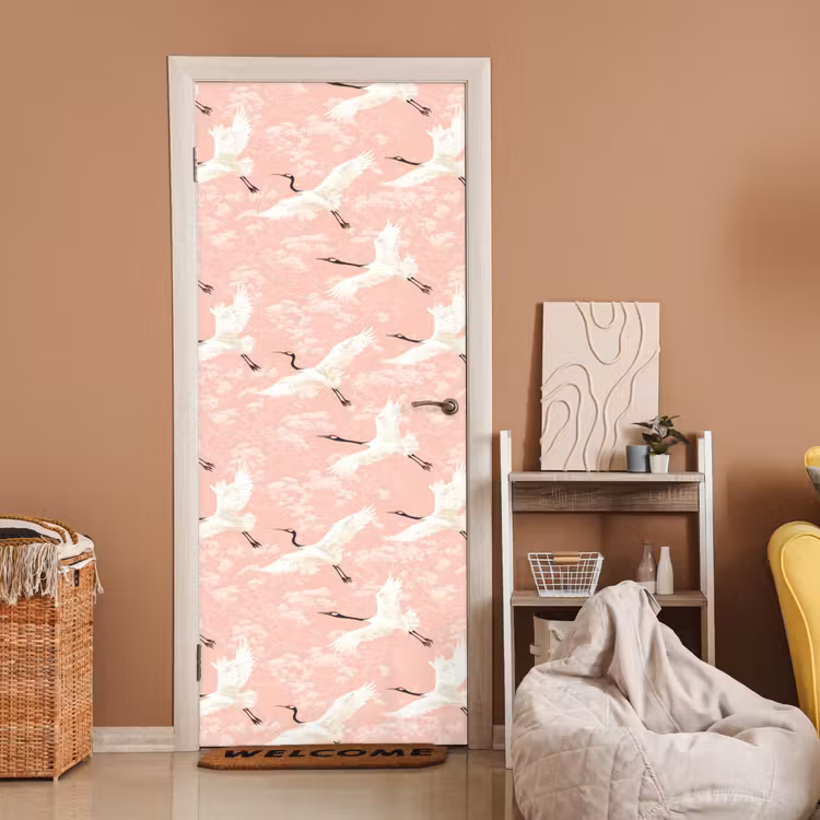 Deursticker - Kraanvogels - Bloesem - Roze — 2