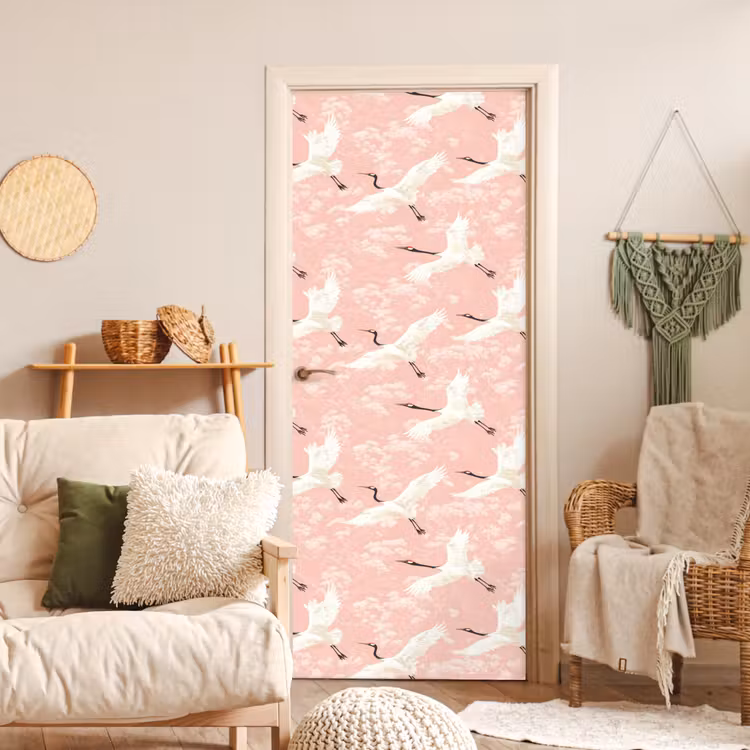 Deursticker - Kraanvogels - Bloesem - Roze — 4