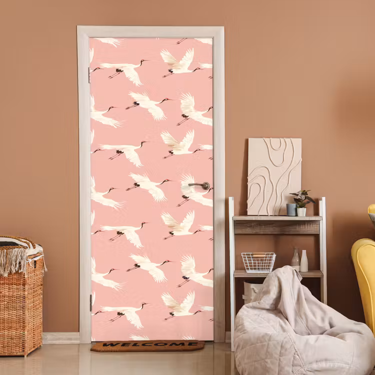 Deursticker - Modern - Kraanvogels - Roze — 2