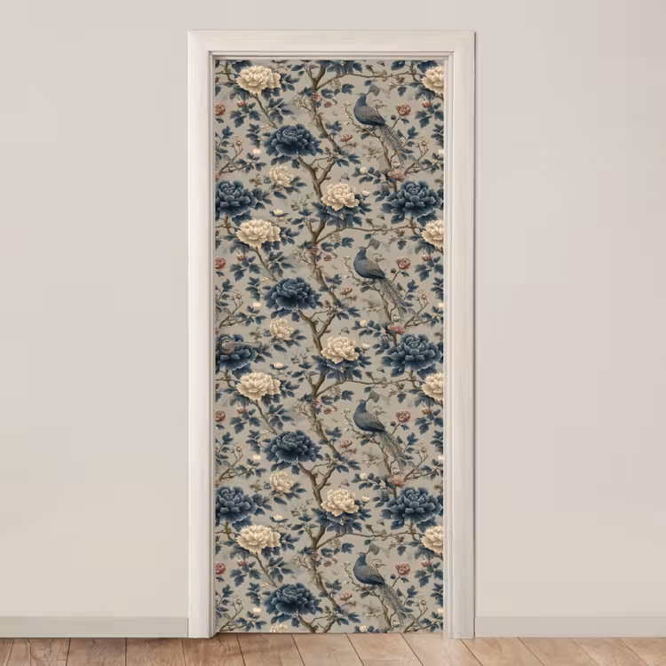Deursticker - Pauw - Bloemen - Blauw — 1