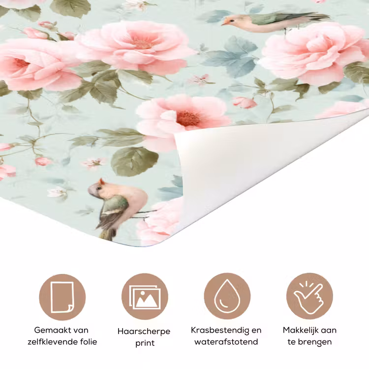 Deursticker - Rozen - Vogels - Pastel - Kleurrijk — 3