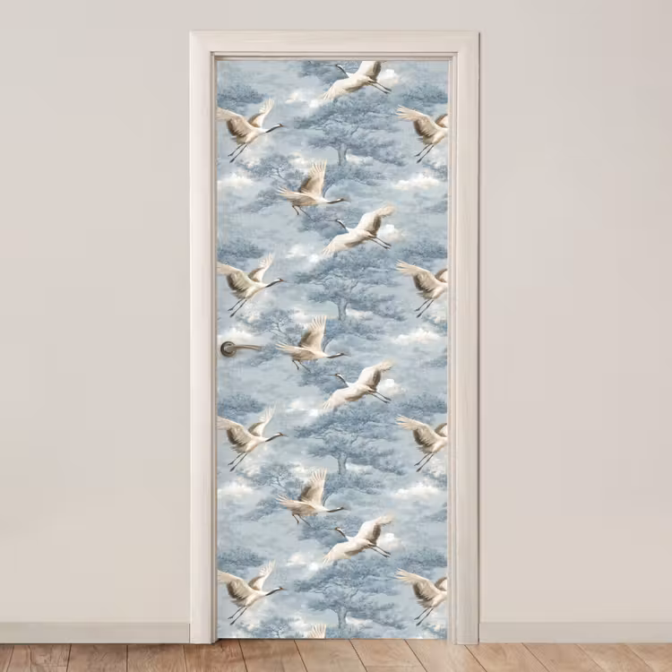Deursticker - Wolken - Kraanvogels - Blauw — 1