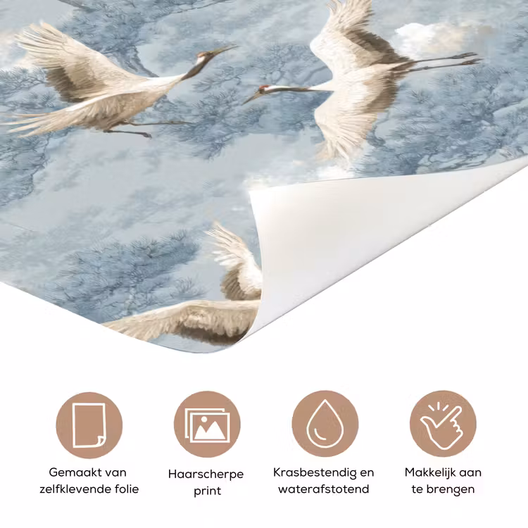 Deursticker - Wolken - Kraanvogels - Blauw — 3