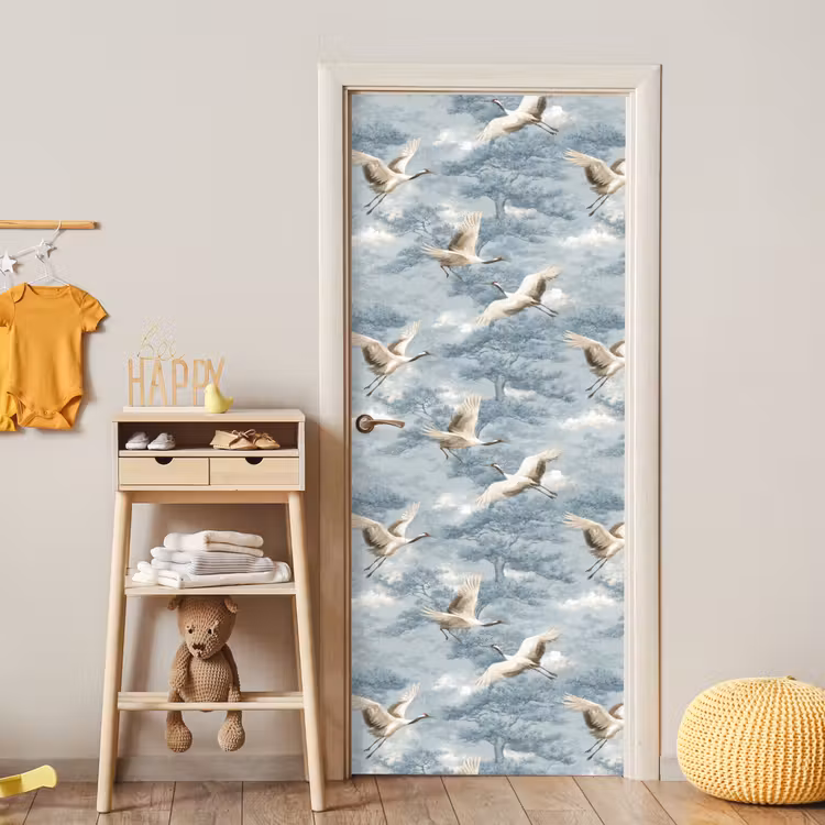 Deursticker - Wolken - Kraanvogels - Blauw — 6