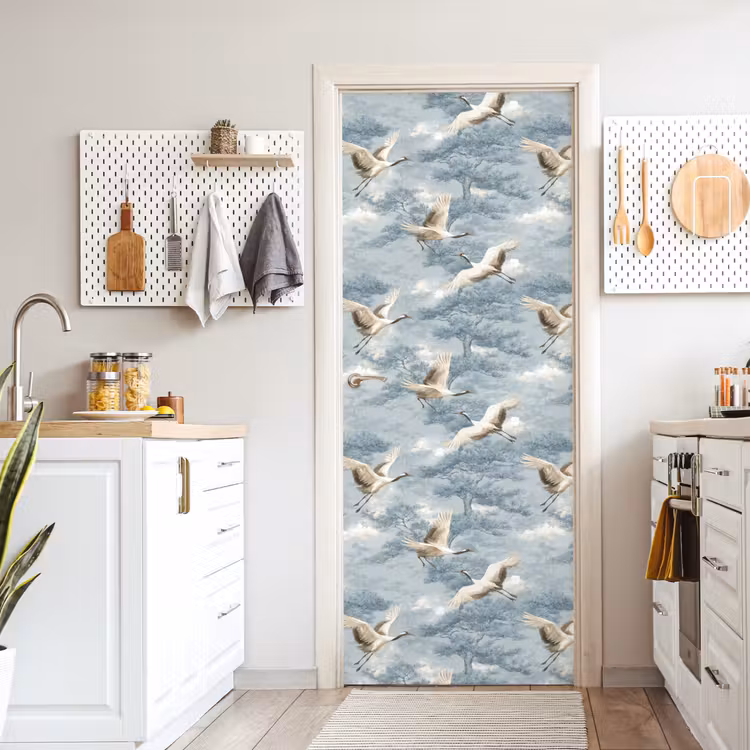 Deursticker - Wolken - Kraanvogels - Blauw — 7
