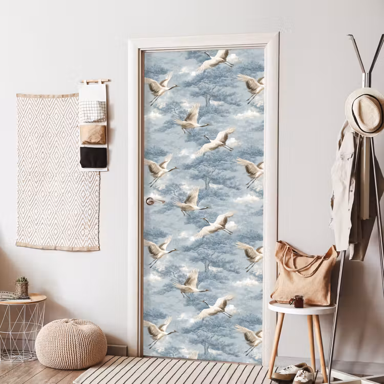 Deursticker - Wolken - Kraanvogels - Blauw — 8