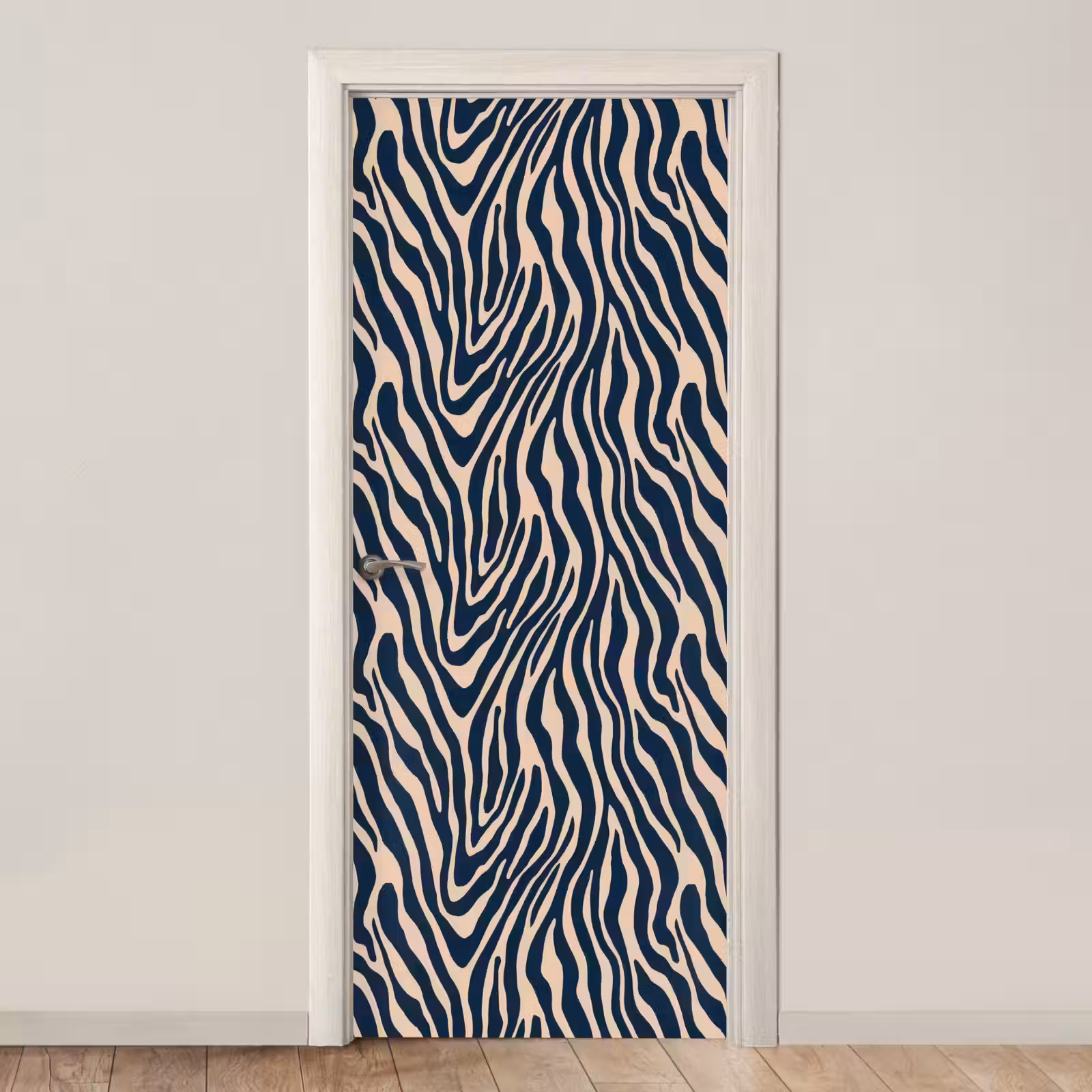 Deursticker - Zebra - Patroon - Blauw - Beige — 1
