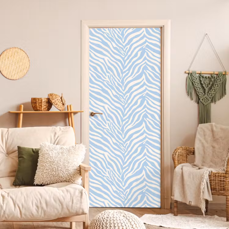 Deursticker - Zebra - Motief - Blauw - Wit — 4
