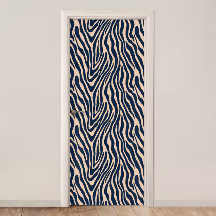 Deursticker - Zebra - Patroon - Blauw - Beige — 1