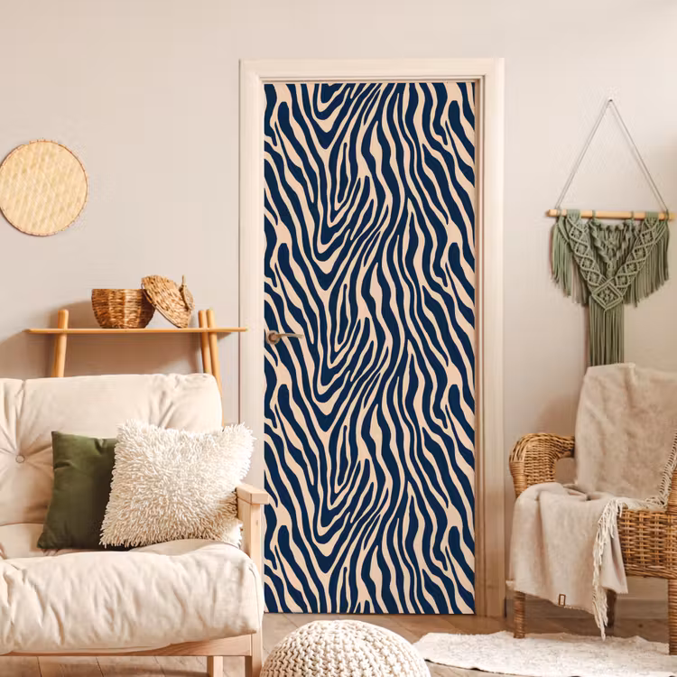Deursticker - Zebra - Patroon - Blauw - Beige — 4