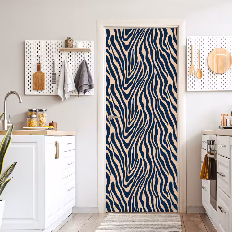 Deursticker - Zebra - Patroon - Blauw - Beige — 7
