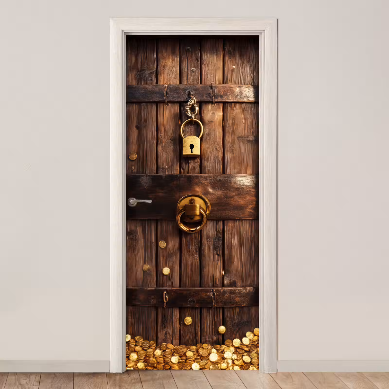 Deursticker - Kluisdeur - Goud - Geld - Hout — 1