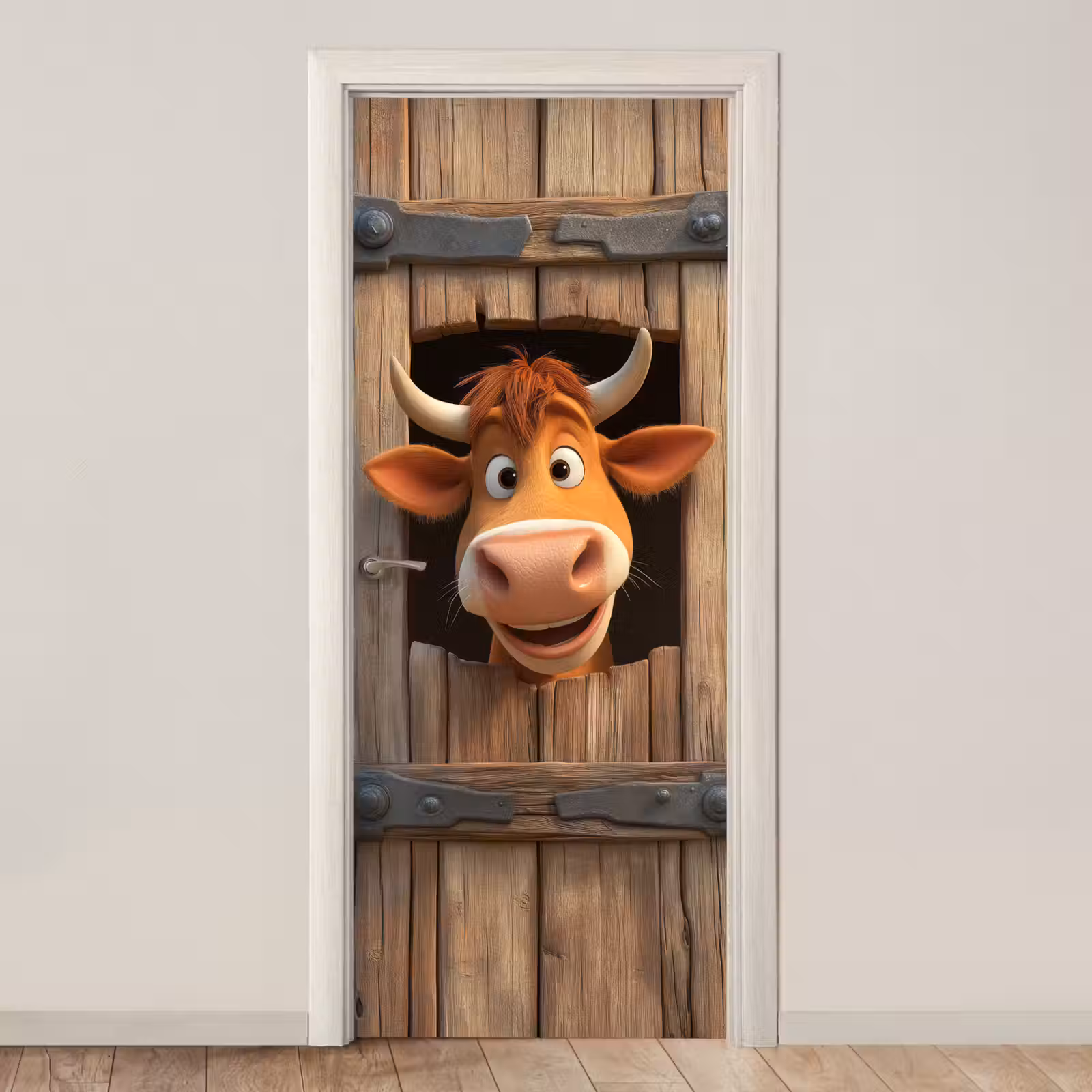 Deursticker - Koe - Bruin - Boerderij - Schuur - Raam — 1