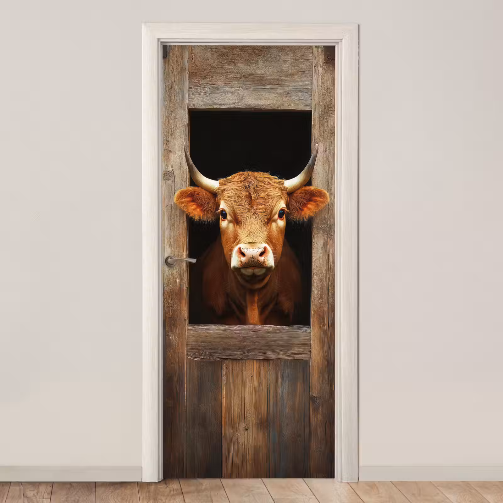 Deursticker - Koe - Doorkijk - Raam - Hout - Dieren — 1