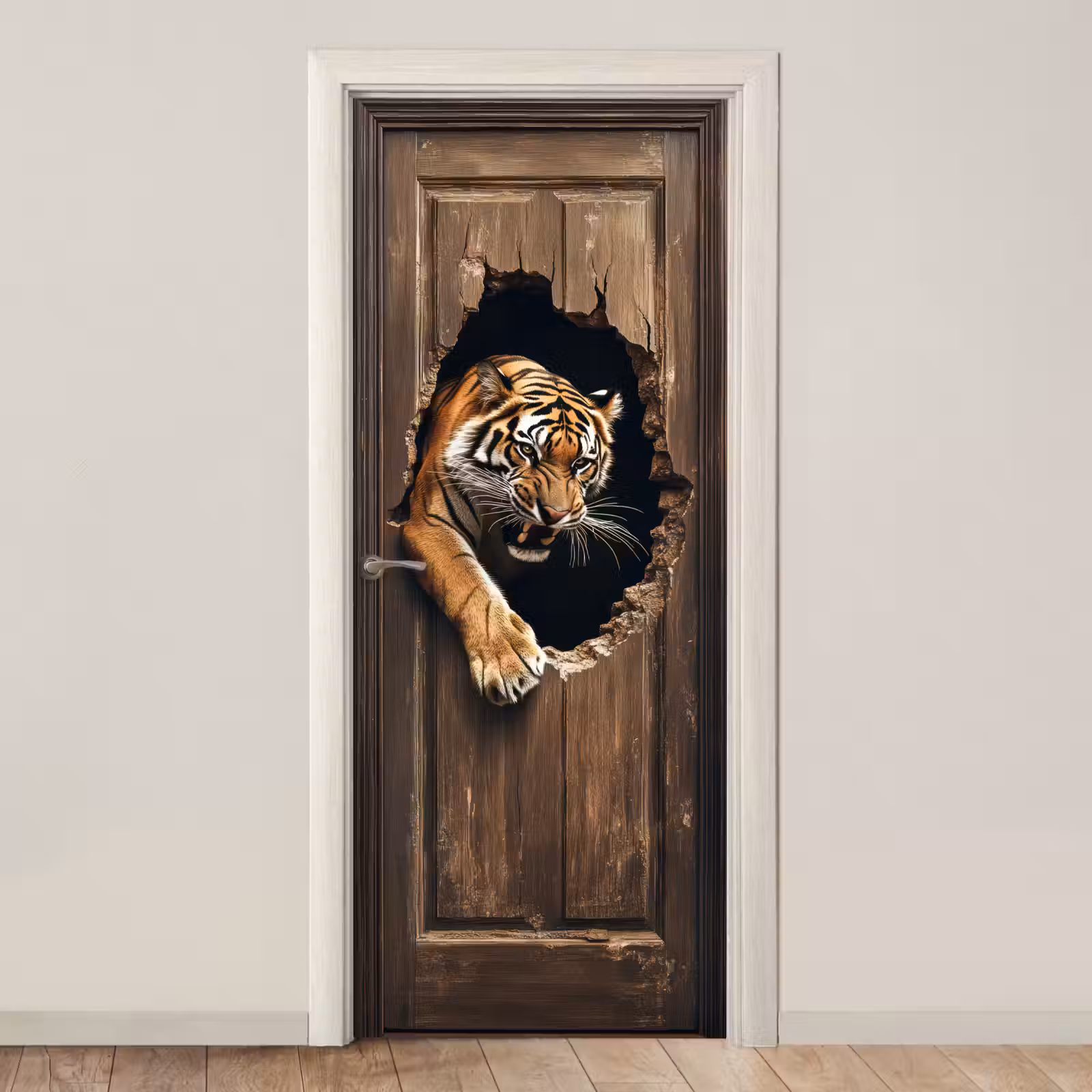 Deursticker - Tijger - Doorkijk - Deur - Hout - Dieren — 1