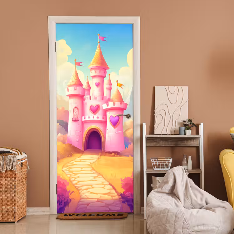 Deursticker - Kasteel - Roze - Pad - Sprookje - Fantasie — 2