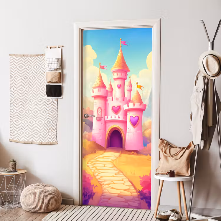 Deursticker - Kasteel - Roze - Pad - Sprookje - Fantasie — 8