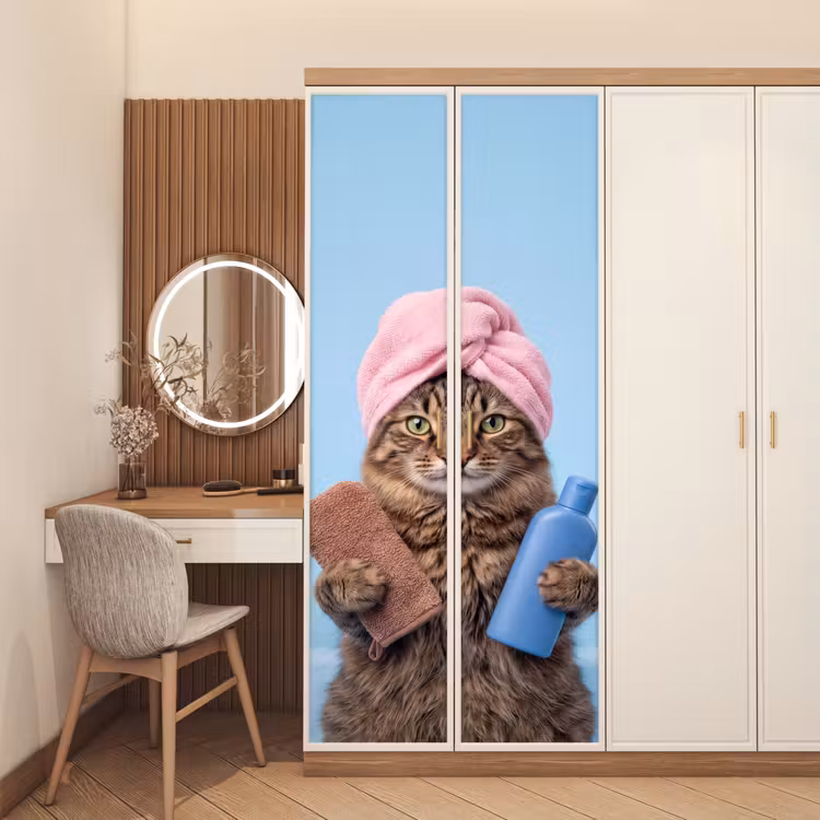 Deursticker - Kat - Handdoek - Washand - Zeep — 5