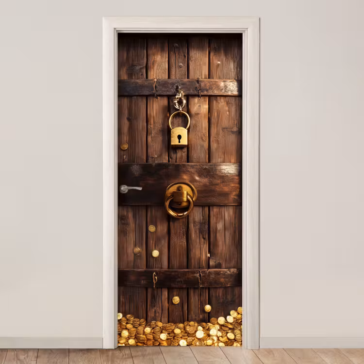 Deursticker - Kluisdeur - Goud - Geld - Hout — 1