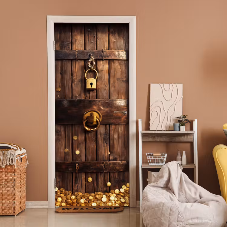 Deursticker - Kluisdeur - Goud - Geld - Hout — 2