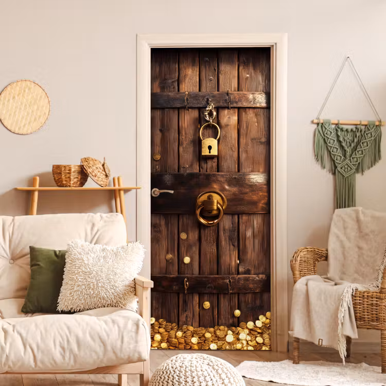 Deursticker - Kluisdeur - Goud - Geld - Hout — 4